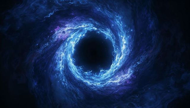 Cosmic blue vortex portal with glowing gas in deep space