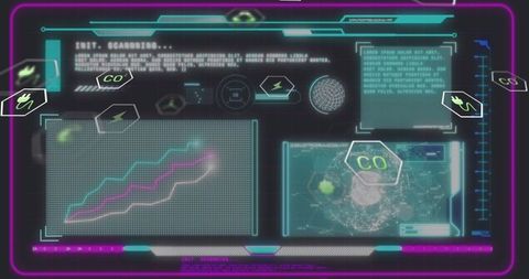 Futuristic Holographic Dashboard Displaying Data and Visualization