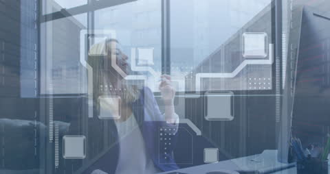 Businesswoman Analyzing Digital Financial Data on Screen