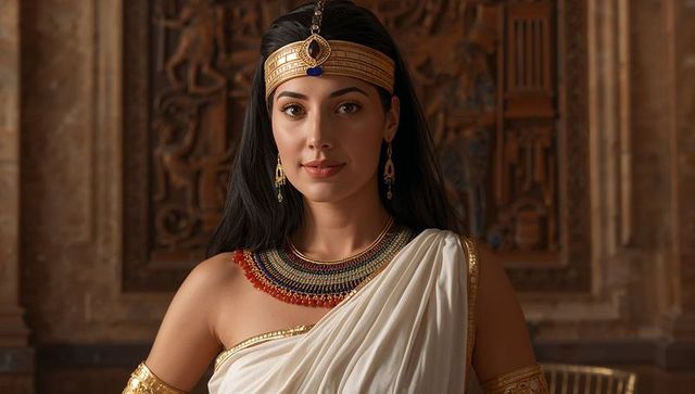 Regal middle eastern woman in ancient temple attire