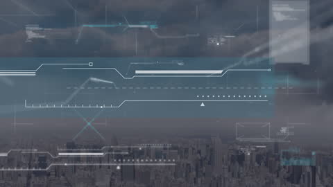 Futuristic Data Processing Animation Over Urban Cityscape