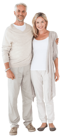 Smiling Mature Couple Standing in a Welcoming Pose on Transparent Background