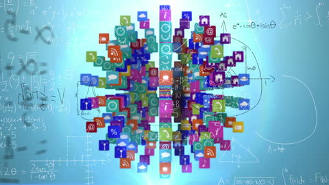 Global Technology Icons with Mathematical Equations Concept