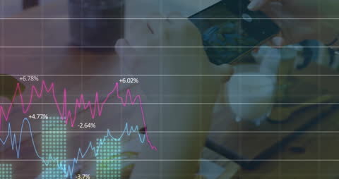 Financial Data Animation with Person Using Smartphone Offsetting