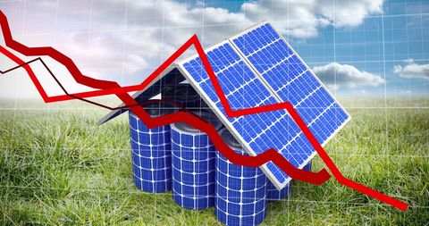 Solar Energy Downswing Depicted with Solar Panel House and Declining Graph - Download Free Stock Images Pikwizard.com