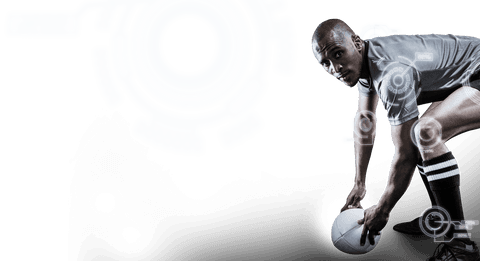 Transparent rugby player holding ball bending athletic design