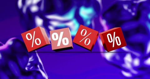 Red Percent Discount Cubes Flying Over Purple Abstract Background - Download Free Stock Images Pikwizard.com