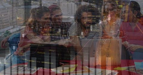 Diverse Team Analyzing Global Financial Data with Urban Landscape - Download Free Stock Images Pikwizard.com