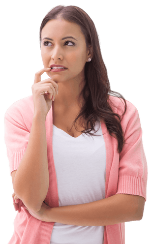 Transparent woman contemplating with finger near mouth - Download Free Stock Videos Pikwizard.com