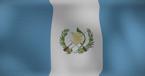 Waving Guatemala Flag Depicting Symbolic Quetzal and Seal