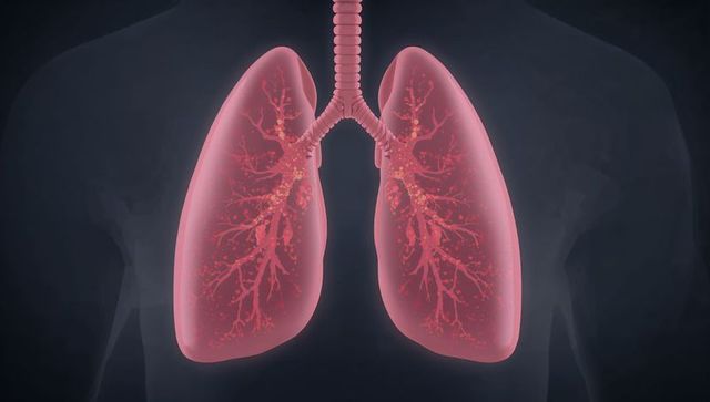 Translucent lungs showing trachea, bronchi, peripheral nodules and inflammation