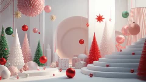 Festive Showroom with Christmas Decorations in Modern Minimalist Style
