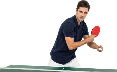 Transparent background: male athlete playing table tennis