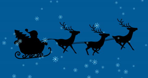 Santa's Sleigh Silhouette with Falling Snowflakes