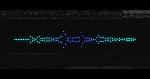 Fluid abstract connection with glowing blue green lines