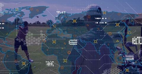 Golfer Practicing with High-Tech Data Overlay