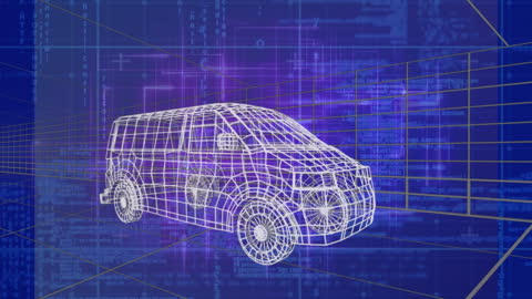 Digital Van Blueprint Over Data Network Background