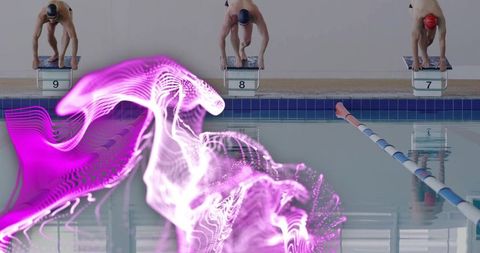 Swimmers Poised at Start Blocks with Virtual Energy Effect
