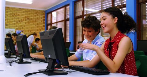 Students Enjoying Collaborative Computer Learning in Classroom - Download Free Stock Images Pikwizard.com