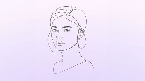 Minimalist line art beautiful lady portrait on purple gradient