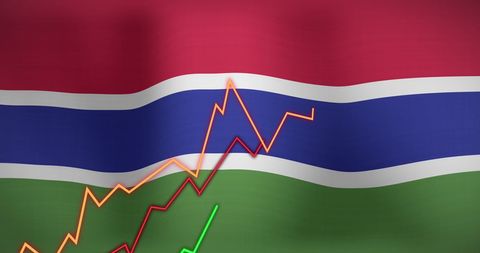 Economic Trends Over Gambia Flag Illustrating Data Analytics