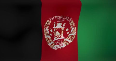 Waving Afghanistan Flag with Emblem and National Colors
