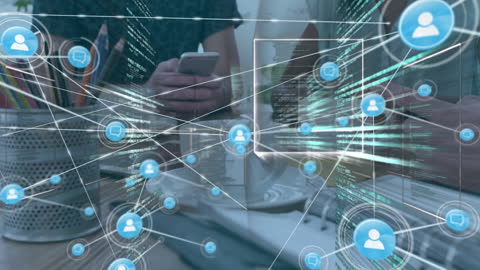 Abstract Network with Digital Icons on Virtual Grid Interface