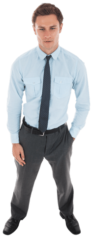 Transparent View of Serious Businessman Standing Calmly