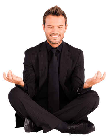 Businessman Meditating in Yoga Pose on Transparent Background
