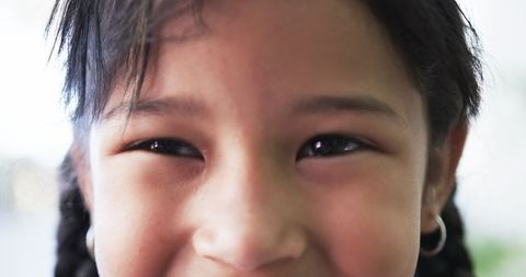 Close-Up Portrait of Smiling Biracial Girl with Braided Hair