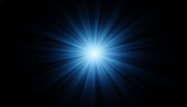 Radiating Blue Starburst Sending Light Rays Across Dark Cosmic Background