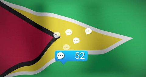 Guyana flag with social media speech bubbles and notification overlay