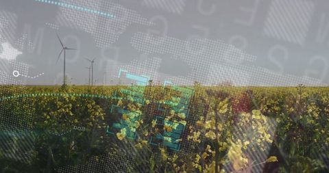 Digital interface overlays on agricultural renewable energy landscape