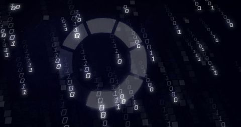 Futuristic Digital Loading Icon with Binary Code Background