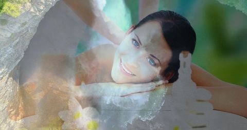 Woman Enjoying Relaxing Massage Over Scenic Nature Landscape - Download Free Stock Images Pikwizard.com