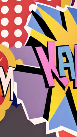 Receding Torn Edges Revealing Pulsing KAPOW Burst Over Polka Dots Vertical Video