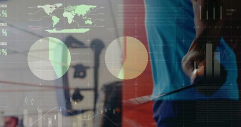 Digital Interface with Active Fitness Person in Gym