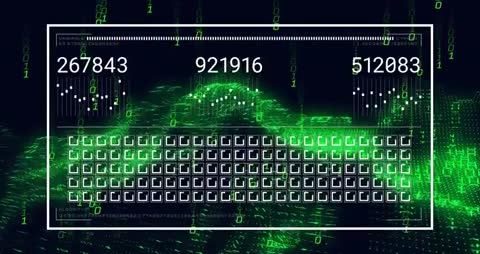 Futuristic Digital Data Visualization with Neon Metrics Overlay