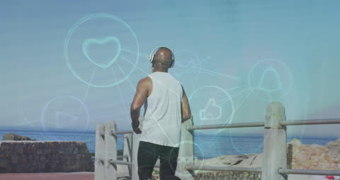 Man Running with Technology Overlay Illustrating Connection