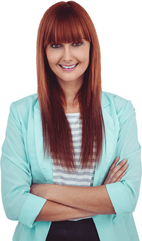 Transparent Confident Woman Smiling with Crossed Arms