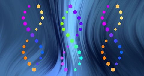 Abstract dna helixes over dynamic blue background