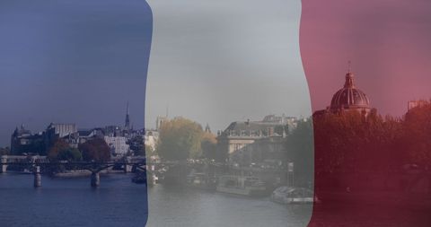 Abstract French Flag Overlay on Paris Cityscape