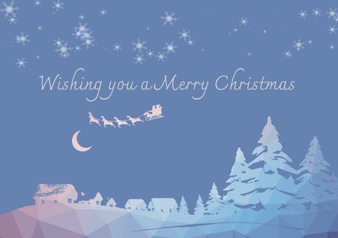 Wishing you a merry christmas with santa and snowy landscape