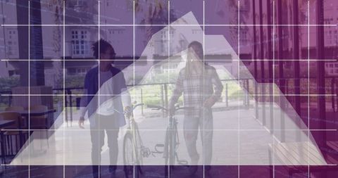 Digital Innovation Two Men Walking with Bicycle Outdoors