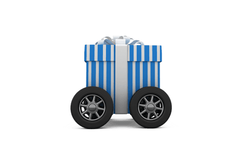 transparent gift box on wheels with blue and white stripes design - Download Free Stock Videos Pikwizard.com