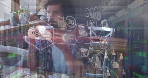 Businessman Analyzing Data and Network Connections