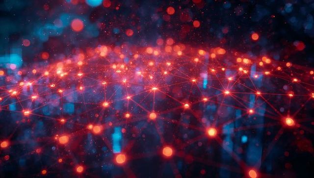 Futuristic Digital Network with Glowing Red Nodes