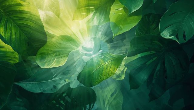 Sunlight Filtering Through Tropical Rainforest Foliage
