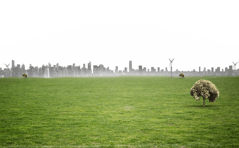 Transparent cityscape on grass field vector illustration
