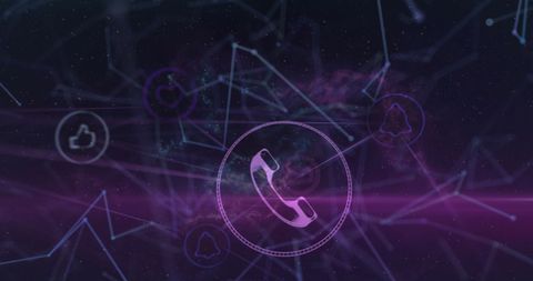 Digital icons with plexus network on dark background